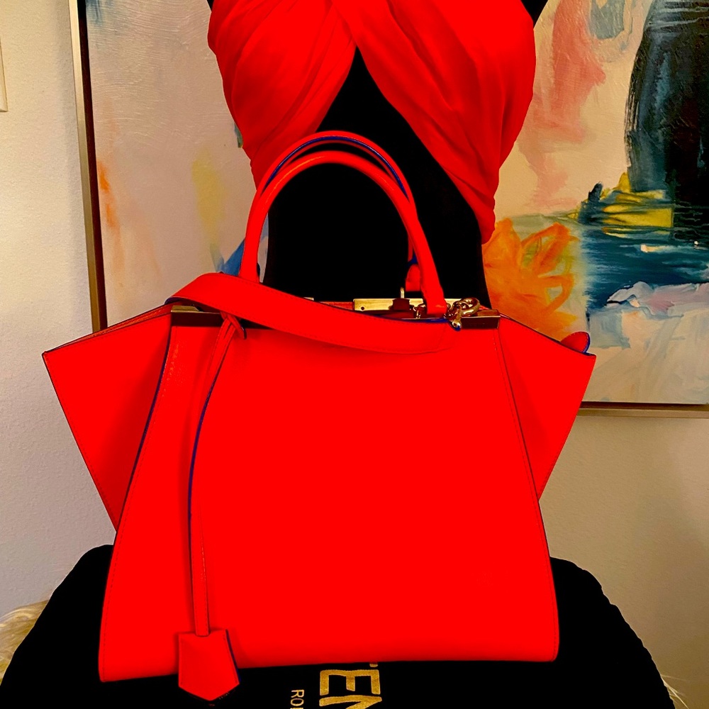 FENDI 
Leather 3Jours Tote orange/Pink/Blue.